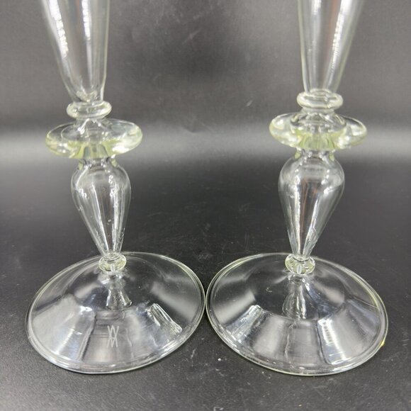 Venetian Clear Glass Champagne Flute Glasses Tall Elegant Delicate Italy Set 3 - Picture 12 of 16